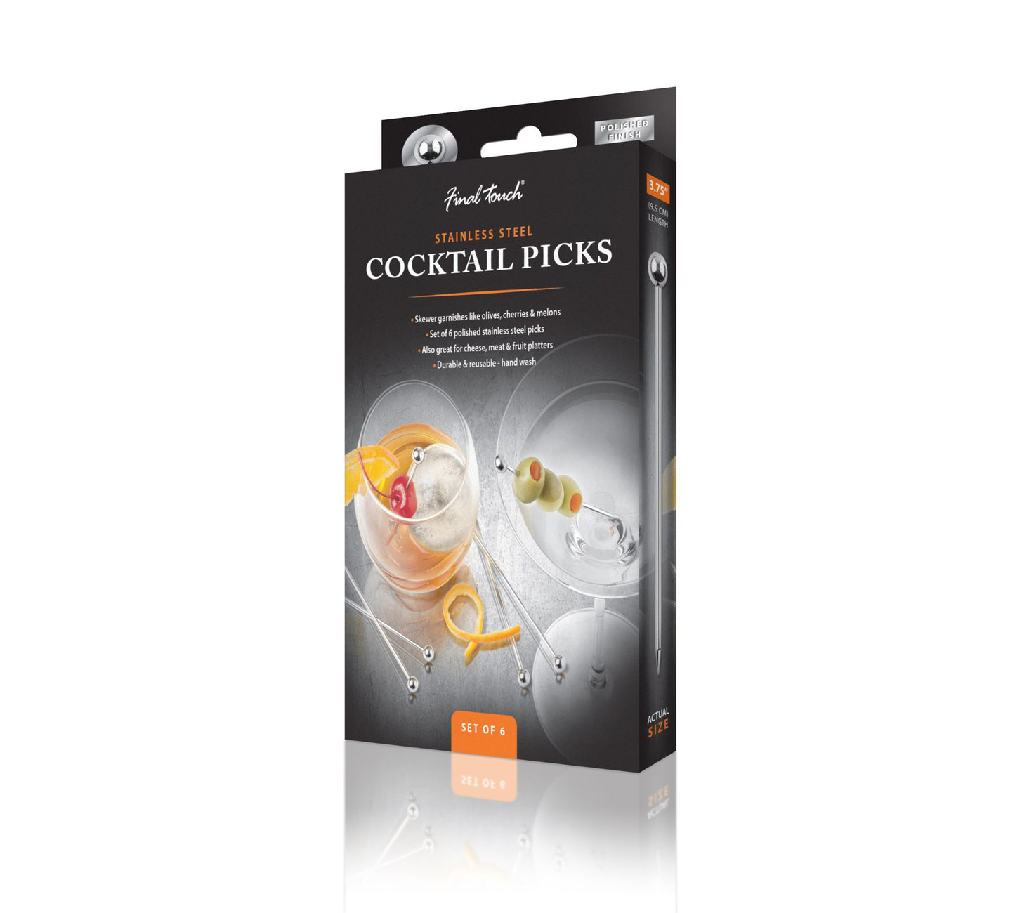 Lot de 6 pics à cocktail en acier inoxydable