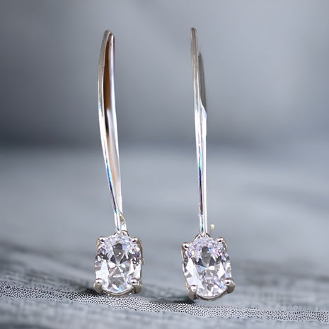Carla Earrings Sterling Silver 2.25" CZ Oval - Made in Canada