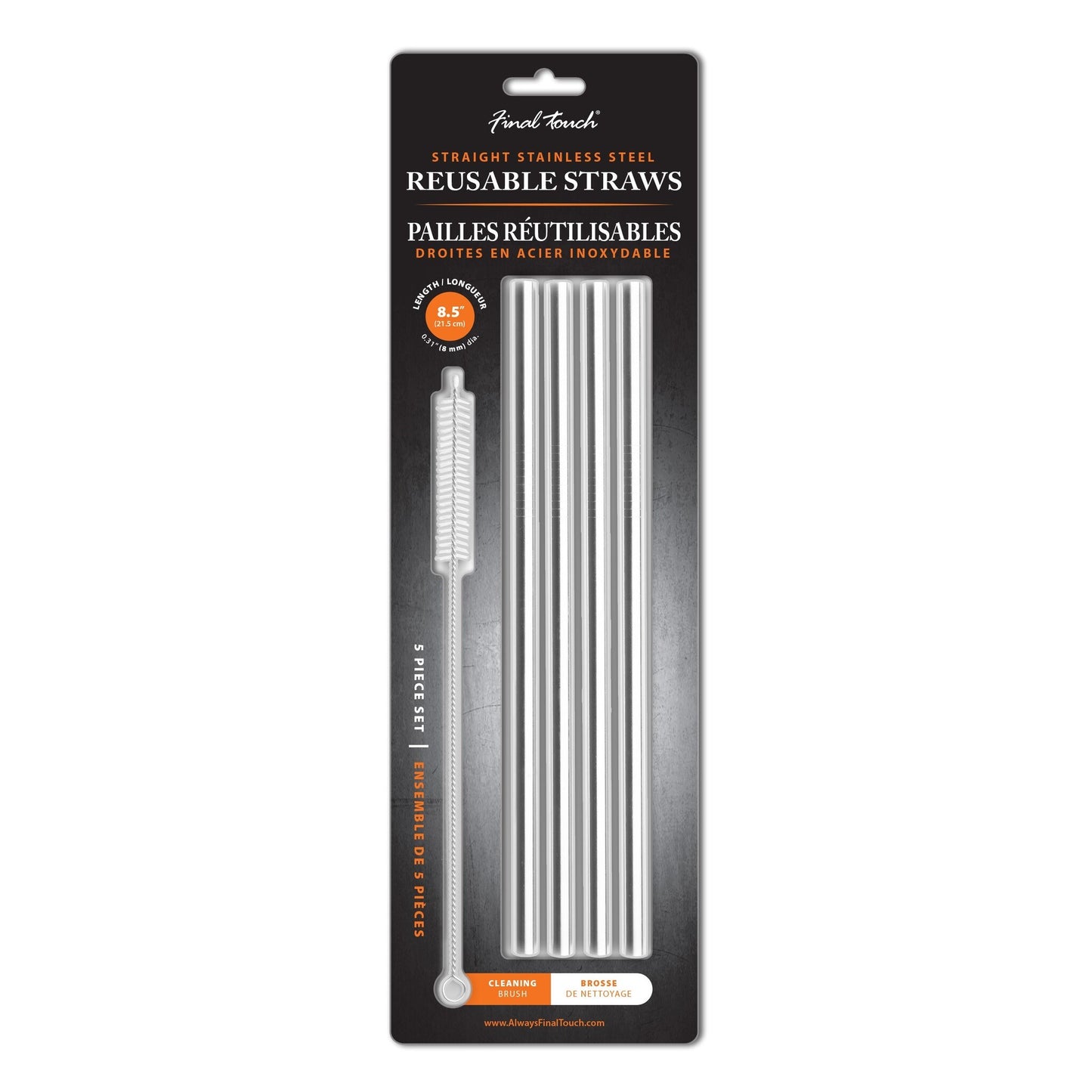 Straight Stainless Steel Straws Set of 4