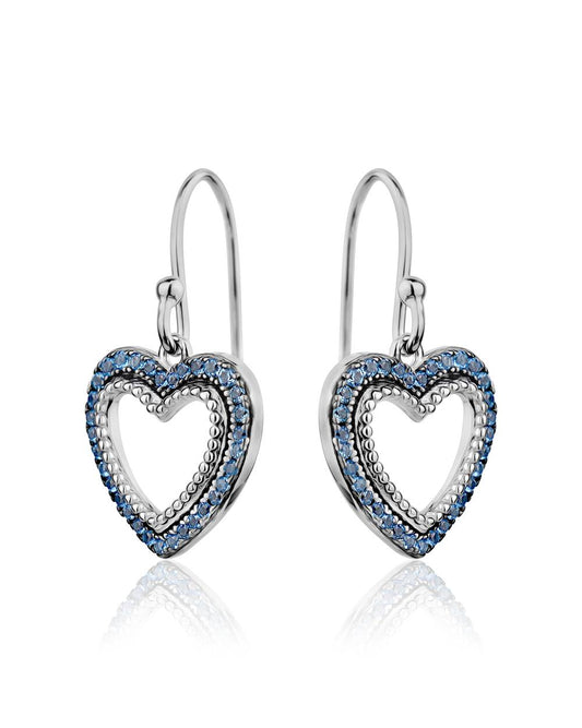 Heart Earrings with Blue Cubic Zirconia